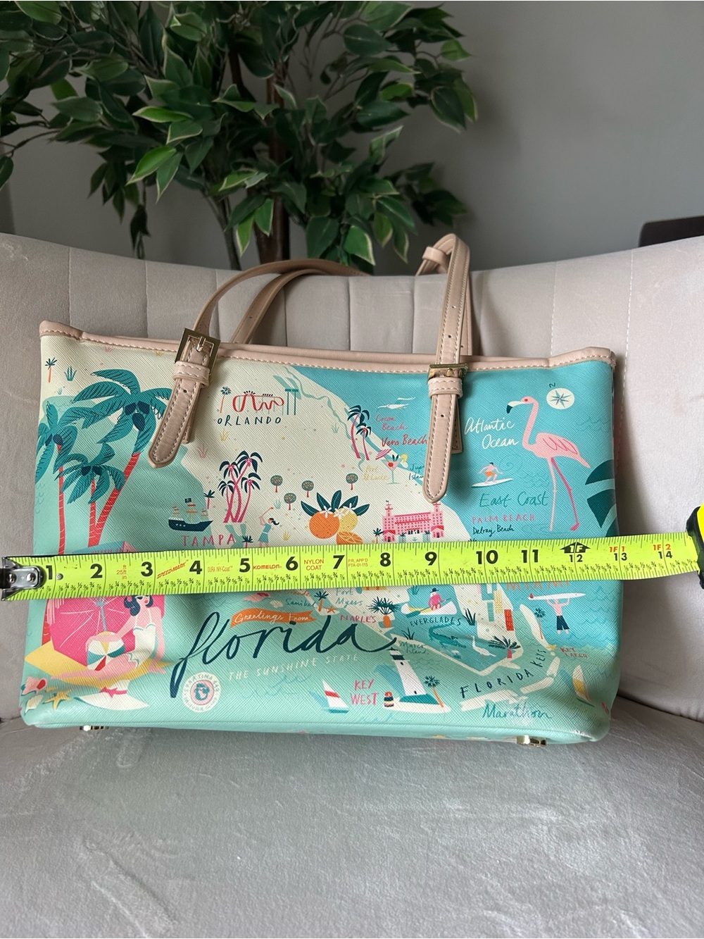 Spartina 449 Teal and Pink Florida Map Tote with Cream Handles - Picture 13 of 16